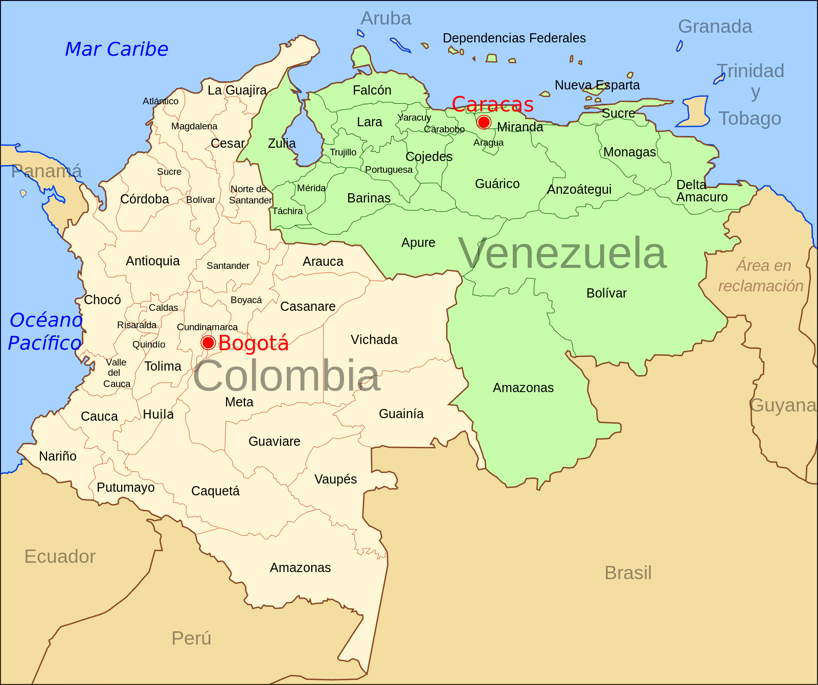 委内瑞拉,哥伦比亚地理位置图