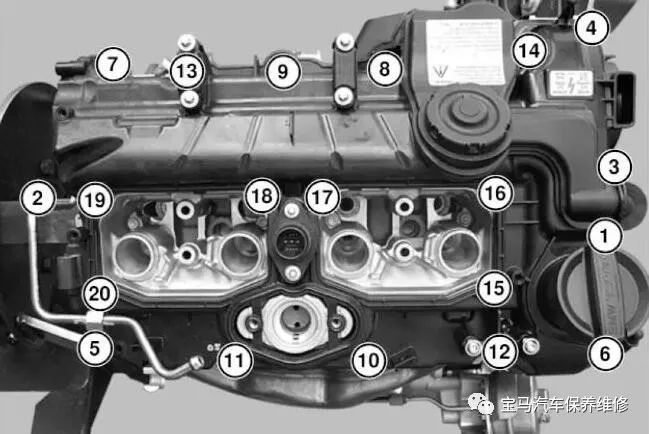 一张图看懂宝马n20发动机气缸盖罩螺栓紧固顺序
