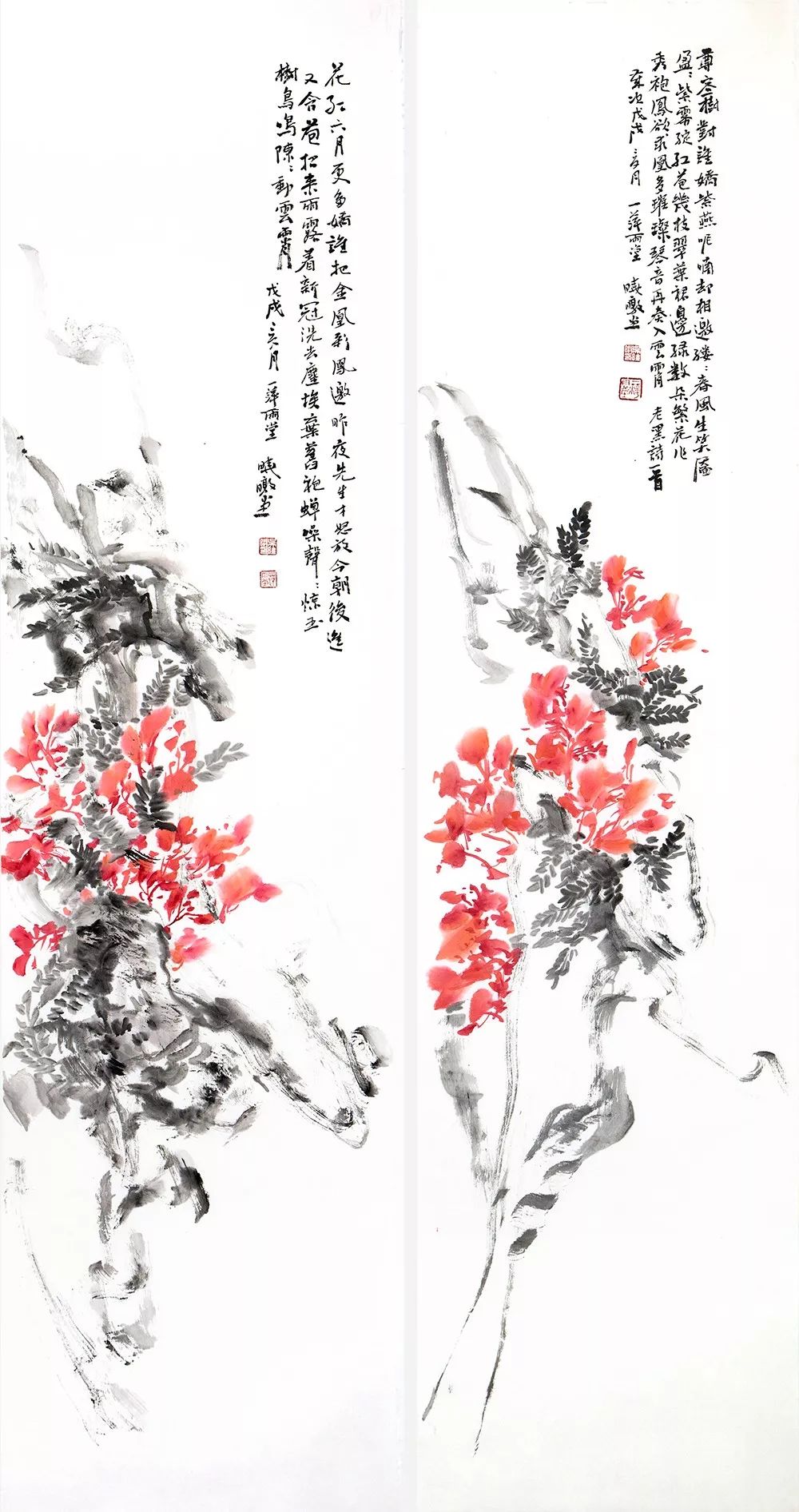 让美好的事物,落地开花 (2018年7月6日) 彭章均 《凤凰花开一》 国画