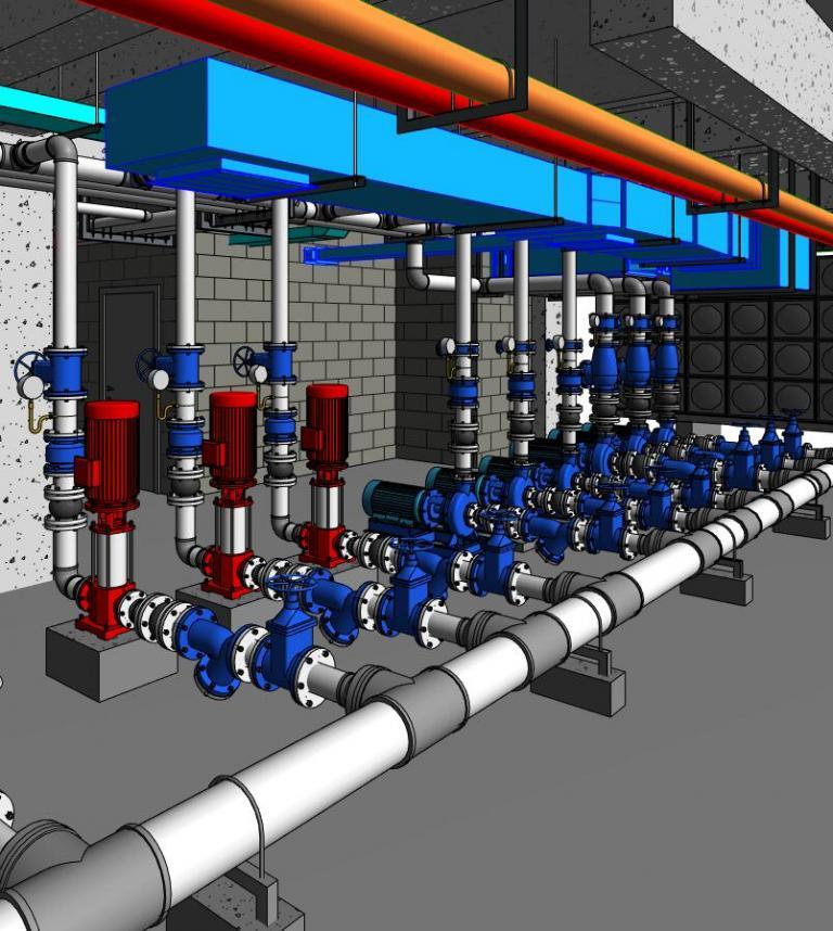 bim模型水泵房全套设备族阀门附件支吊架套装revit族库免费分享