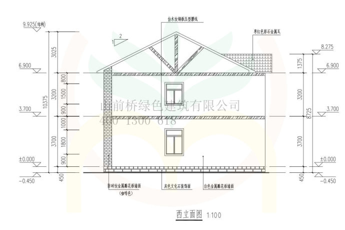 建筑层数:两层 建筑风格:现代中式 建筑结构:轻钢结构 屋顶类型:坡