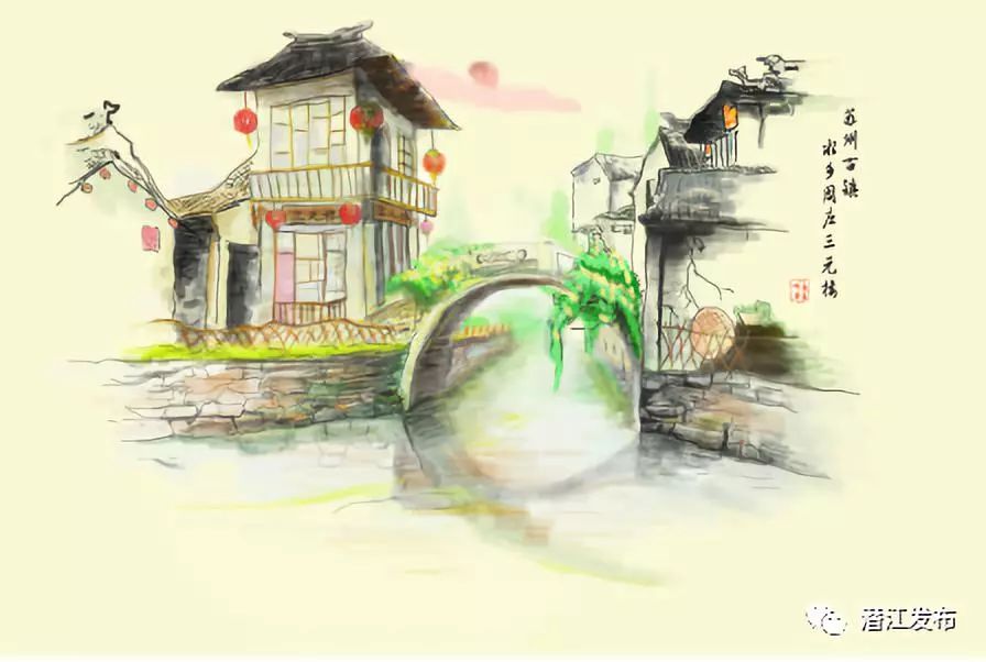 渔洋中学廖杨旭创作的电脑绘画《苏州古镇》获省一等奖