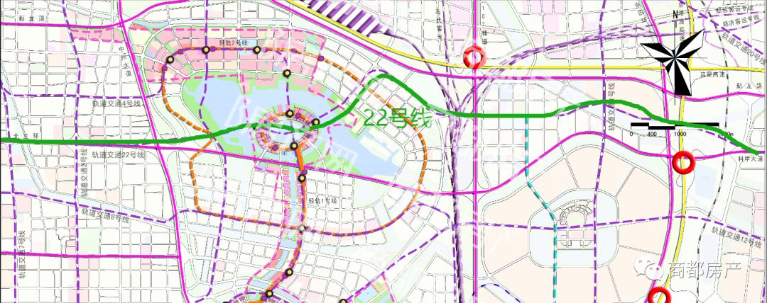 11/12/20/22号线的最新走向,及轻轨1号和2号线的规划:▼滨河国际新城