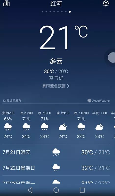 小编用手机自带的天气预报软件查询了其中几个地方,都有降雨的提示,小