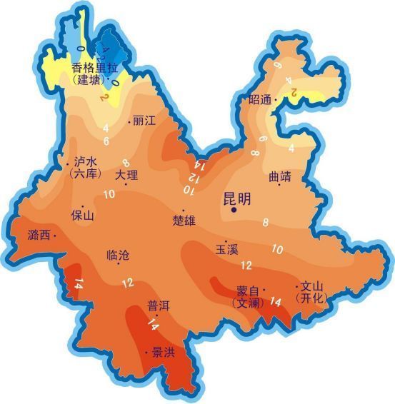 云南省各市县年降水量分布图:总结一下几个重点城市的气候特点:昆明