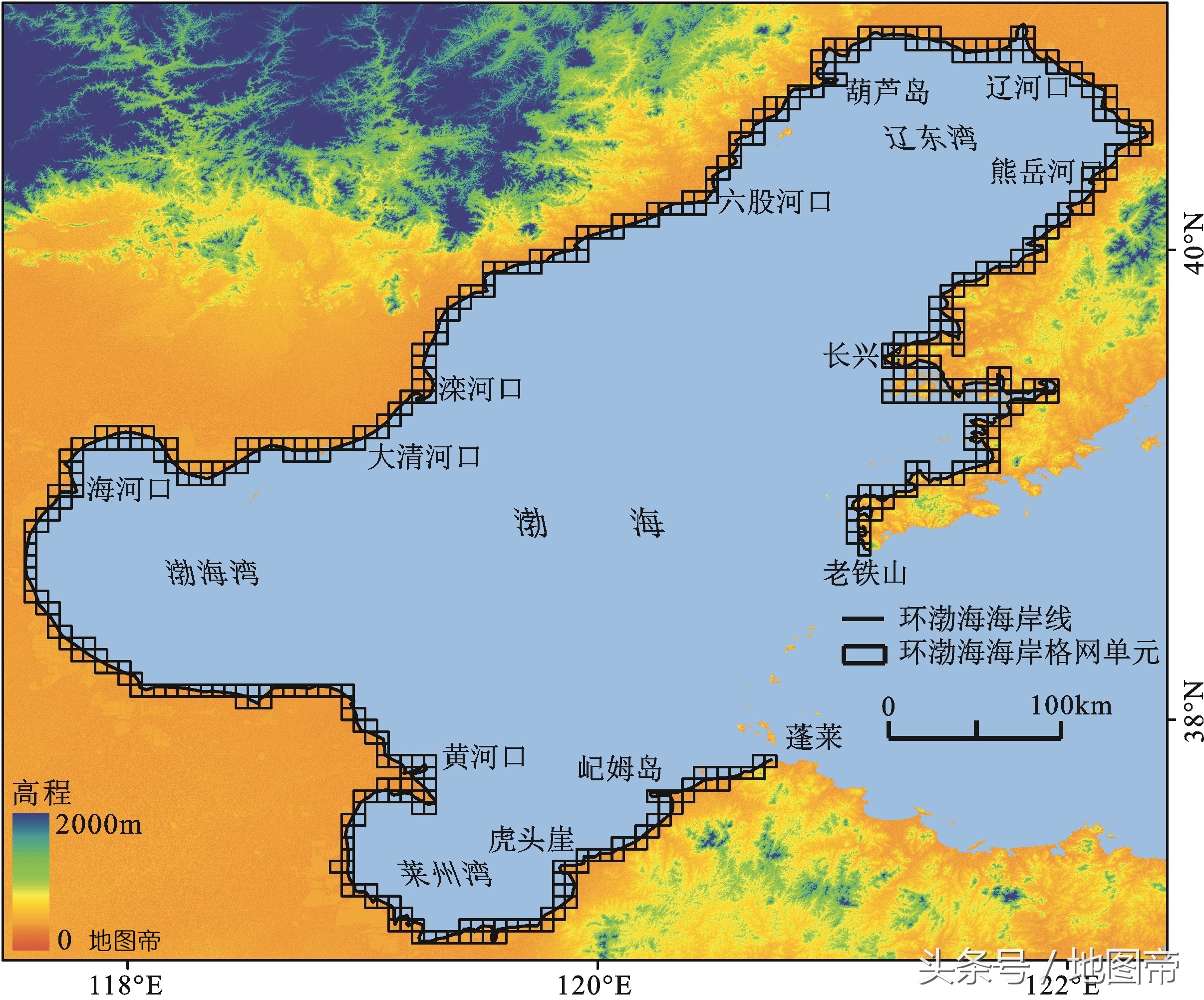 航拍渤海,辽东半岛与山东半岛双臂合抱