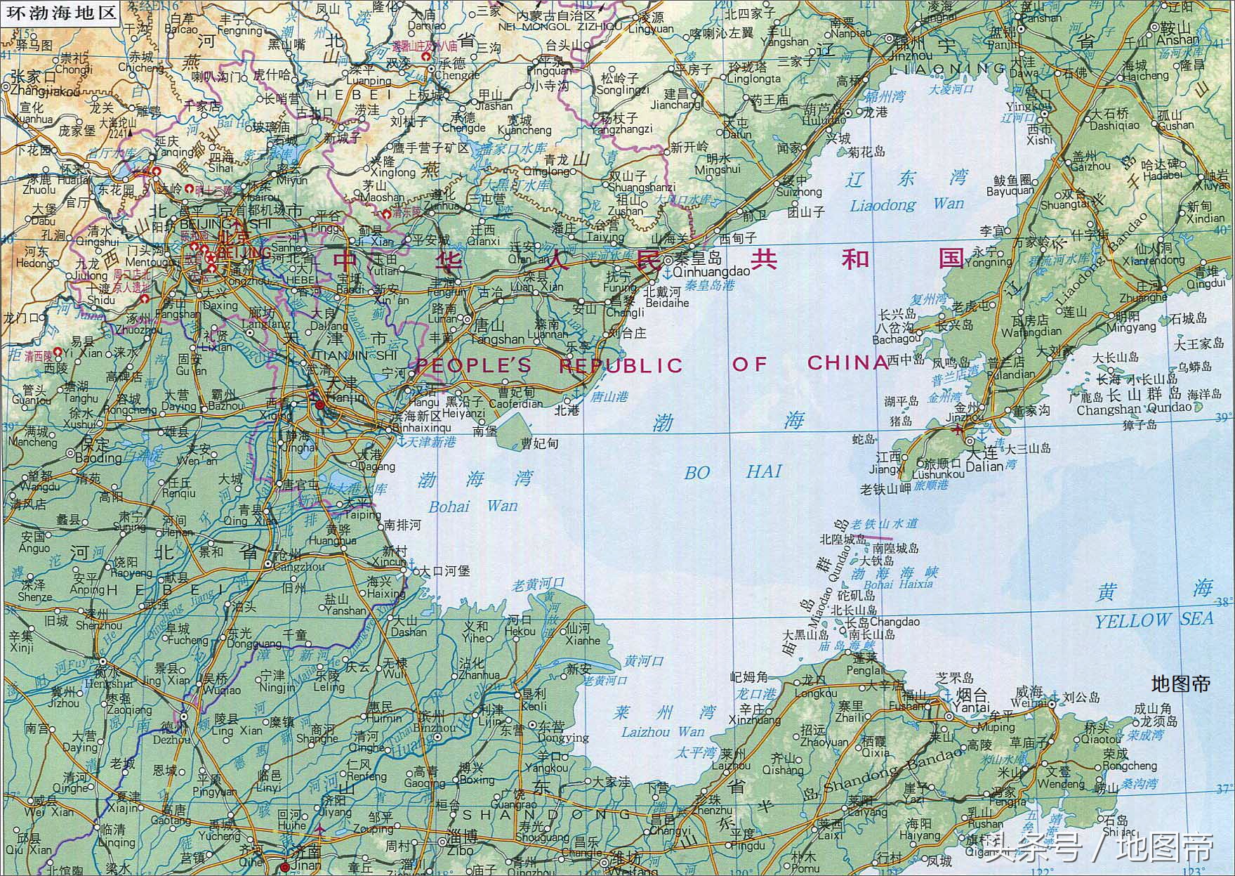 辽东半岛的老铁山与山东半岛北岸的蓬莱角间的连线即为渤海与黄海的分图片
