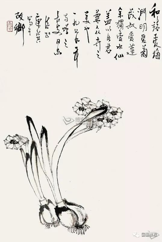 小写意花卉的教程与作品赏析—水仙的画法!