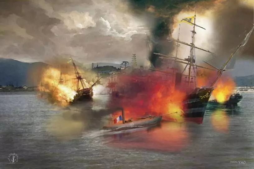 法军杆雷艇攻击扬武舰 马江海战中法军「46」号杆雷艇攻击大清马尾