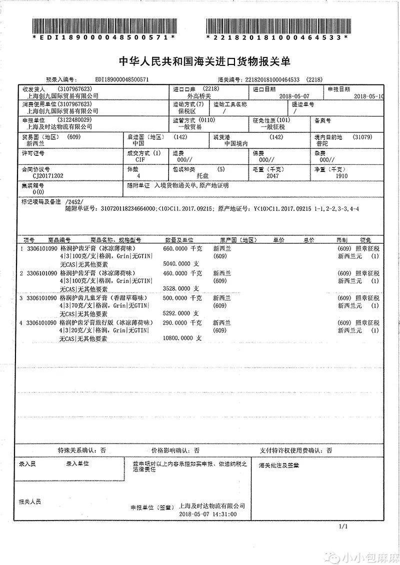 △进口产品报关单