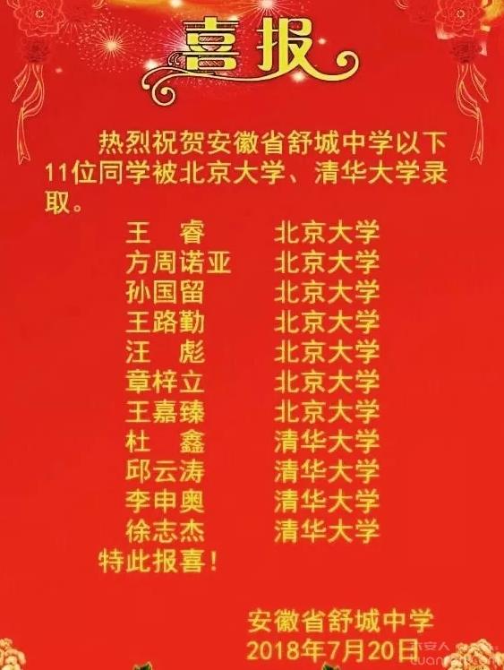 厉害了!六安一中学11名学生考上清华北大!