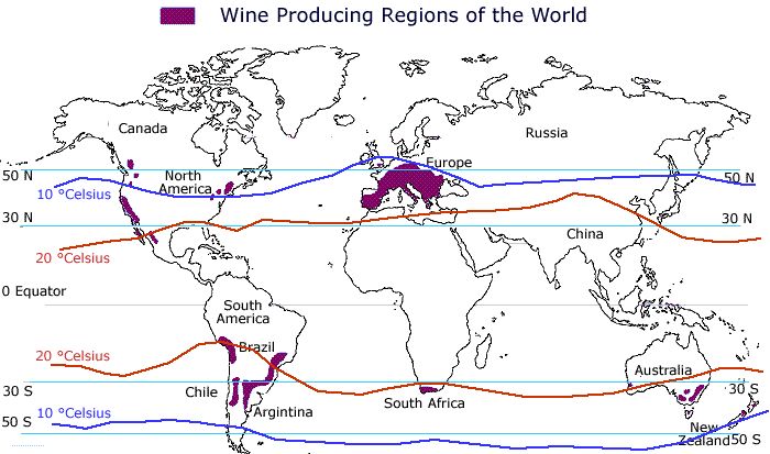 全球葡萄酒产区地图