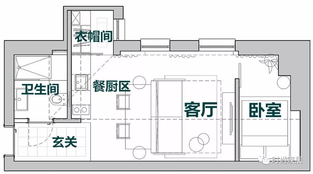 平面图 玄关处的穿衣镜 有了小花砖的点缀