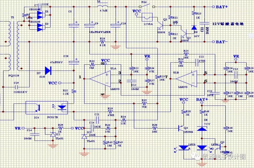 文件是由上图原理(没有继电器电路)设计的12v/4a简单的三段式充电器