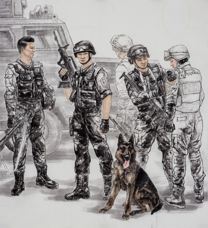 特警力量97cmx180cm2018年利剑200cm x200cm2018年结识国画家张莉萍是