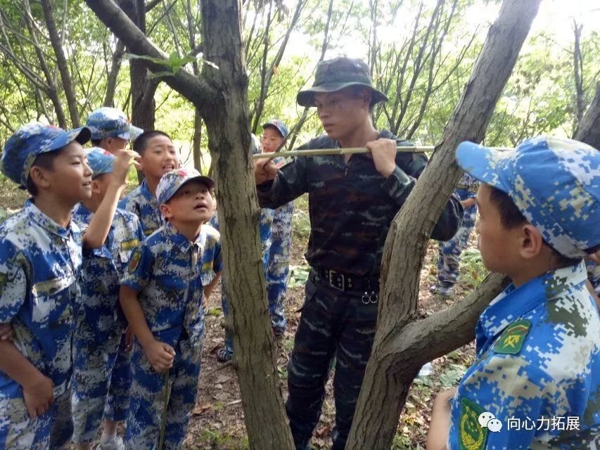 童子军们正在专心致志的学习如何制作陷阱.