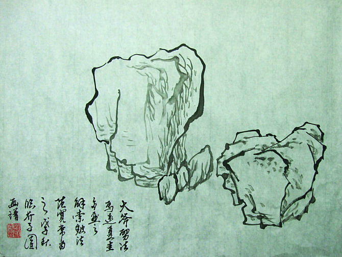 花鸟画中石头的画法详解,画石的几种常用皴法教程,芥子园石谱图解