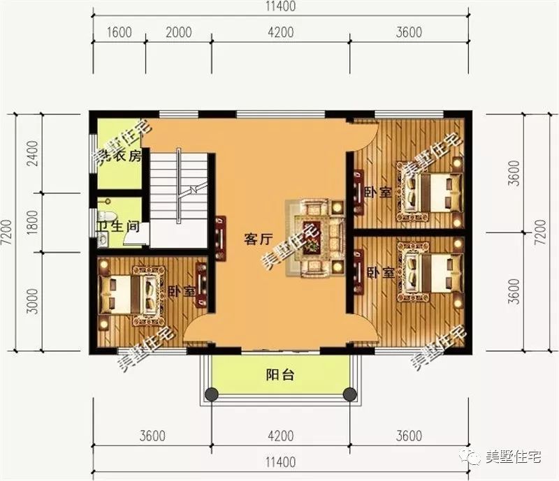 进深不足8米的别墅户型,大露台9卧室,设计师辛苦了