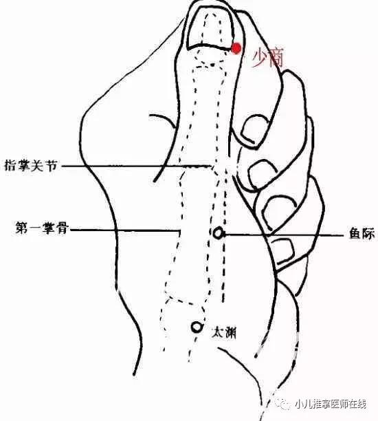 伏掌,在拇指末节桡侧指甲根角侧上方0.1寸(指寸)处取,按后有痛感 3.