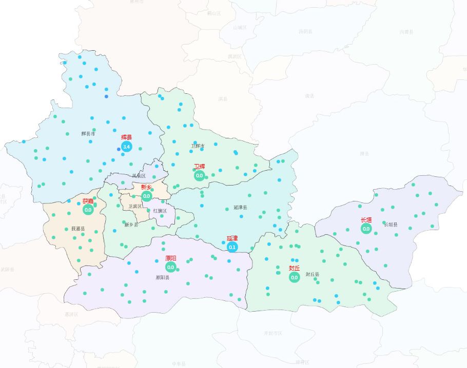 我们预报的范围是全新乡市,其中包含红旗区,牧野区,卫滨区,凤泉区四个