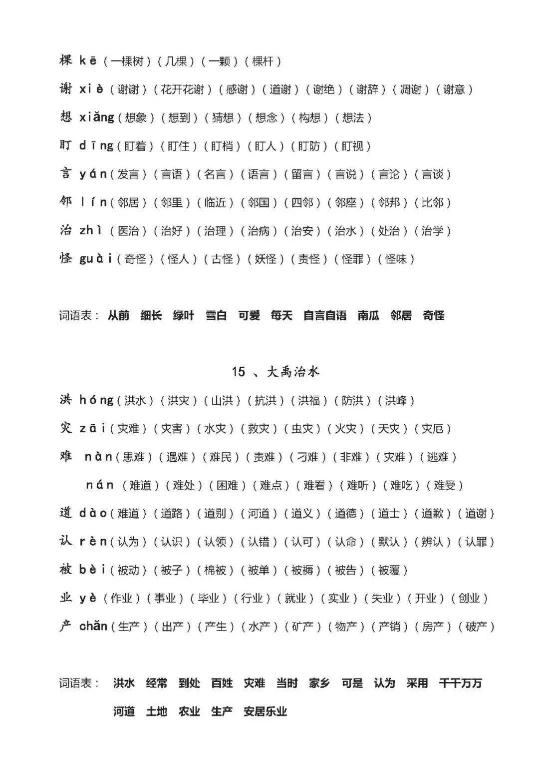 部编一二三年级语文上册全册生字组词汇总暑期预习