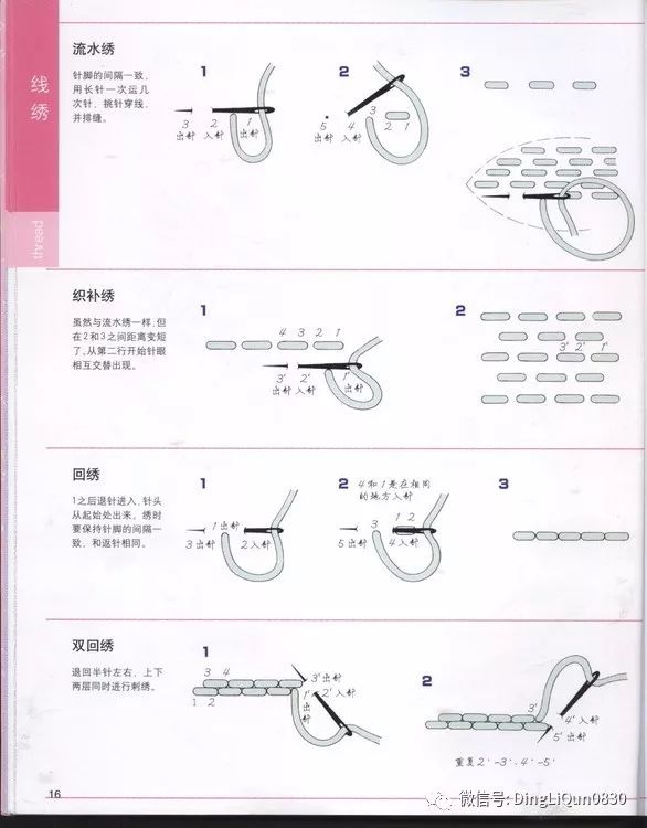 【刺绣教程】平绣,锁绣,雕绣,螺母状绣等各种绣花针法(中文图解)