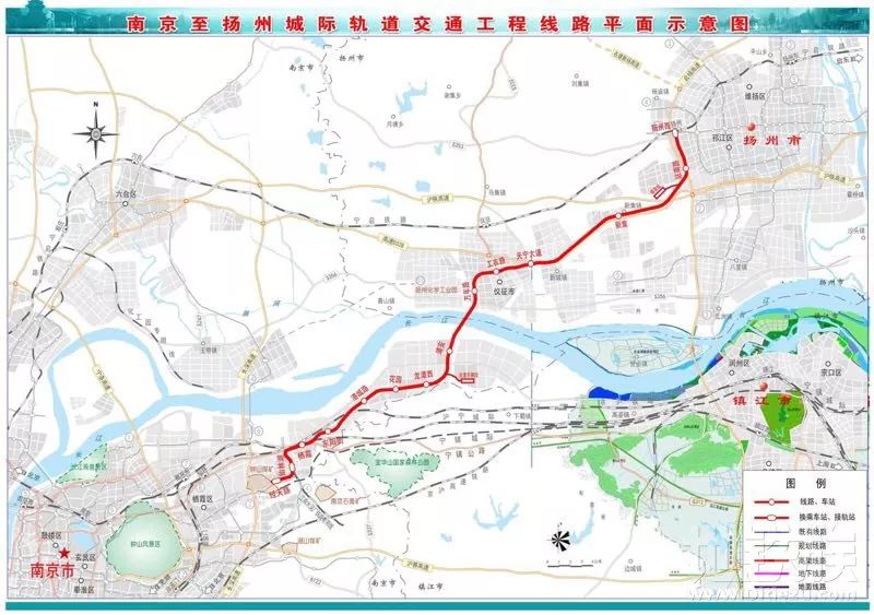 南京至扬州城际轨道交通工程线路平面示意图