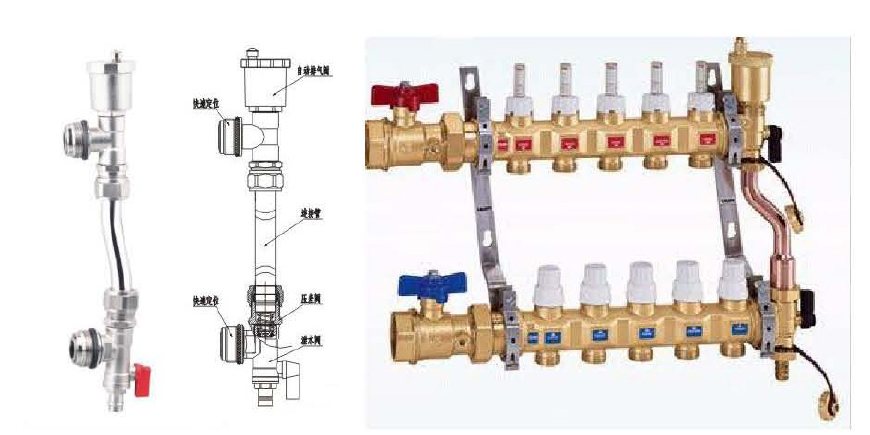 6,在地暖集分水器前面或尾部增加压差旁通阀和回路,该方法额外增加的