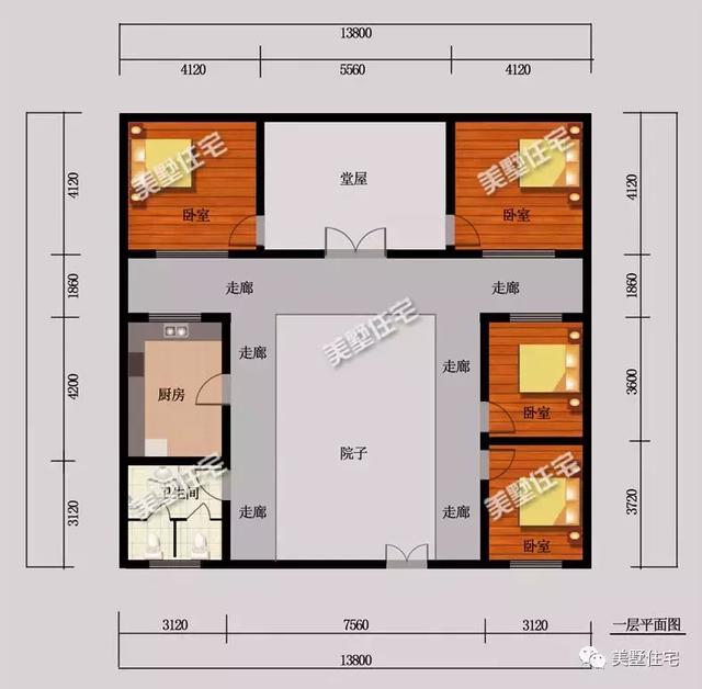 13米开间一层中式合院,布局实用,25万的经典养老房