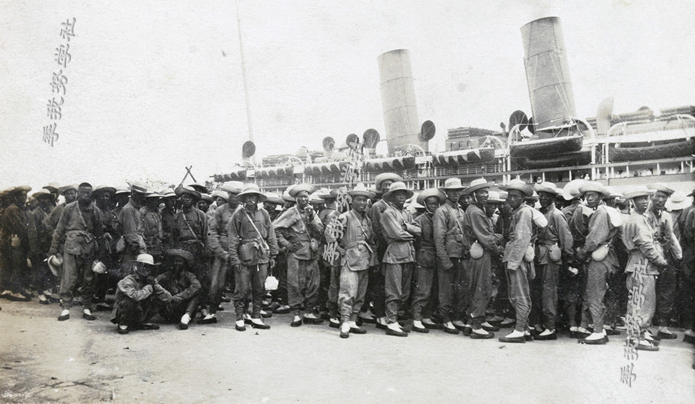 一战时期中国华工为协约国的胜利作出了重要贡献,此为一组华工出洋