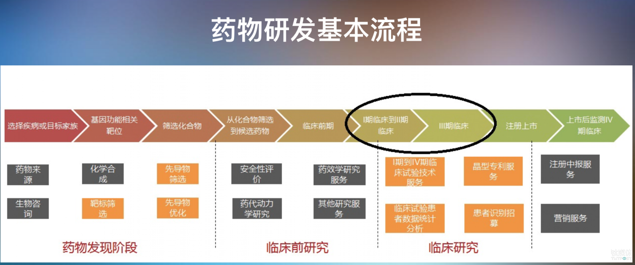 来说一个新药的研发,需要非常长的时间,这是一张药物研发的基本流程图