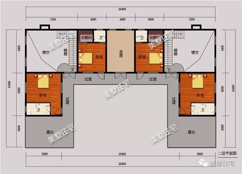 主体造价:63-75万左右 建筑风格:新中式合院 二层平面图:堂屋,4卧室,4