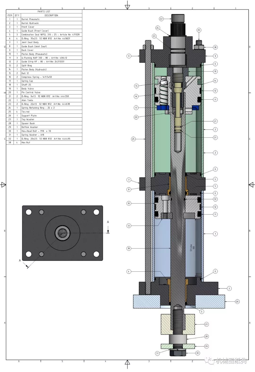 【泵缸阀杆】hydropneumatic cylinder液压气动缸3d模型图纸 stp格式