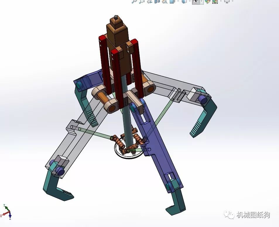 【工程机械】娃娃机抓取机械爪3d模型图纸 solidworks设计