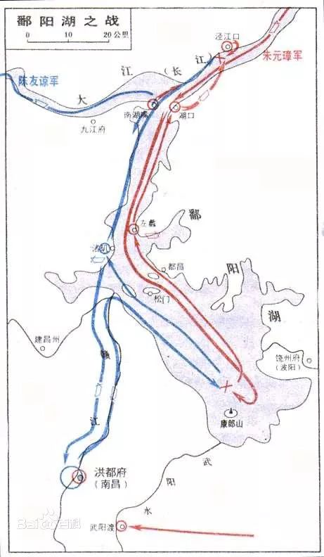 朱元璋与陈友谅鄱阳湖之战示意图