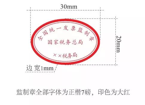 1厘米,内环加刻一细线,上环刻制"全国统一发票监制章"字样,中间刻制"