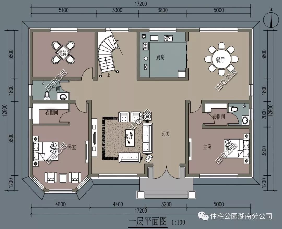 12×17米挑空客厅 弧形采光窗,暖色调欧式别墅