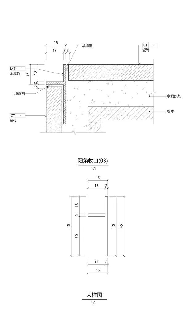 金属阳角剖面图,大样图