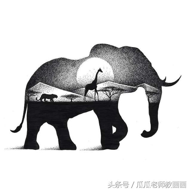 想象力天马行空超精美的动物黑白插画只要支针管笔就能画出来