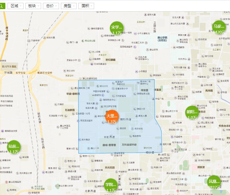 其次是路南区,均价9527元,第三名是丰润区,均价7999元,这里火车站