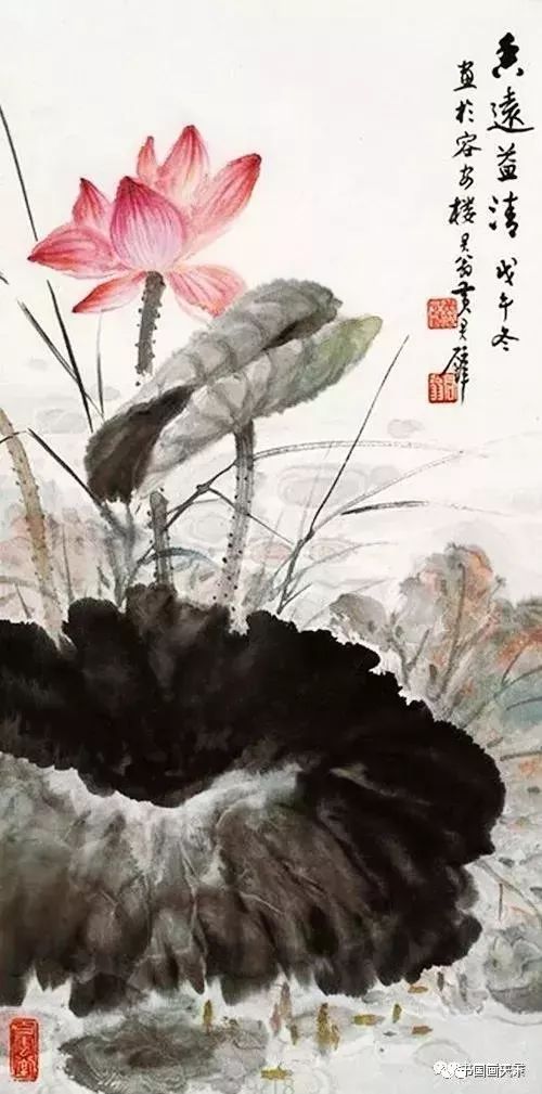 国画大师黄君璧画荷!