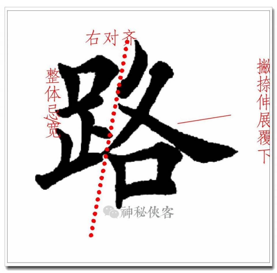 足字旁提画宜短,整体忌宽,注意提画左伸让右.