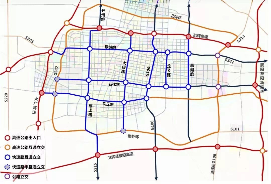 濮阳市中心城区快速路节点形式图 来源:城乡规划编制中心材料,濮水之