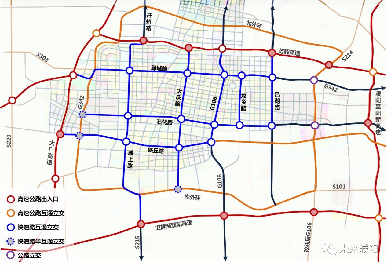 路构成,规划龙乡路南北向连接绿城路与石化路,服务规划濮阳东站高铁