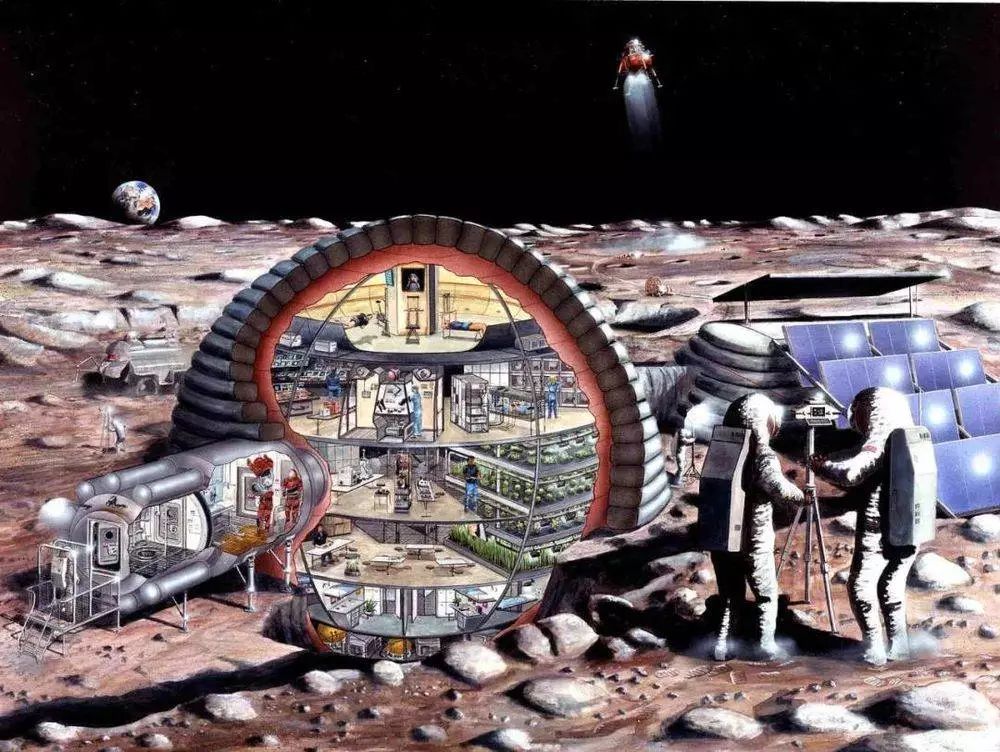 想象中的月球基地,由充气式的组件构成.图源:new scientist
