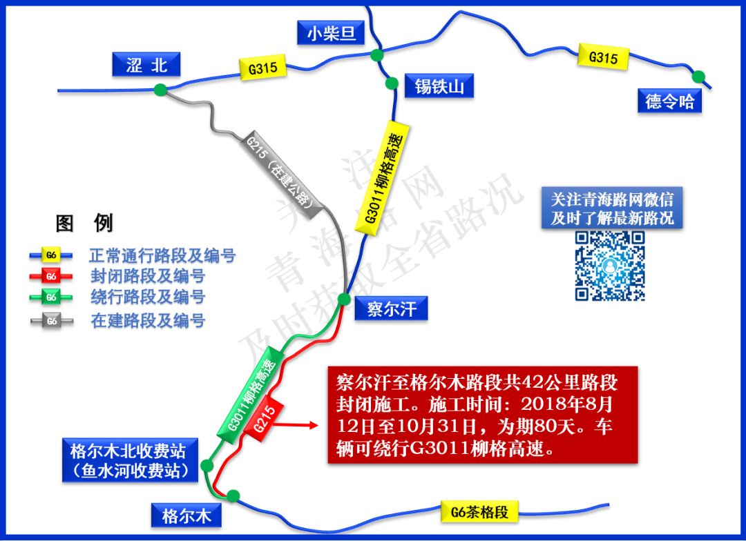 g215(格尔木-察尔汗) 封闭施工,禁止一切车辆通行 由于马宁公路(原柳