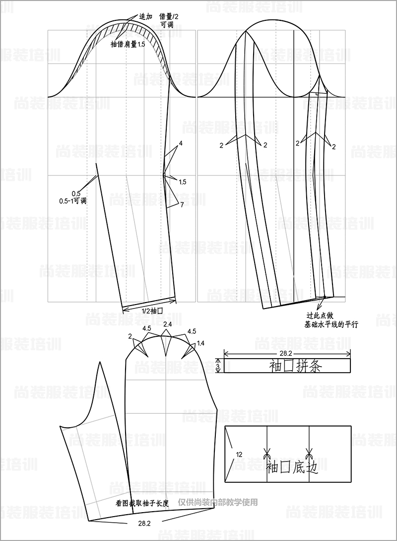 服装制版培训天津尚装小西服外套制版分解演示_袖山