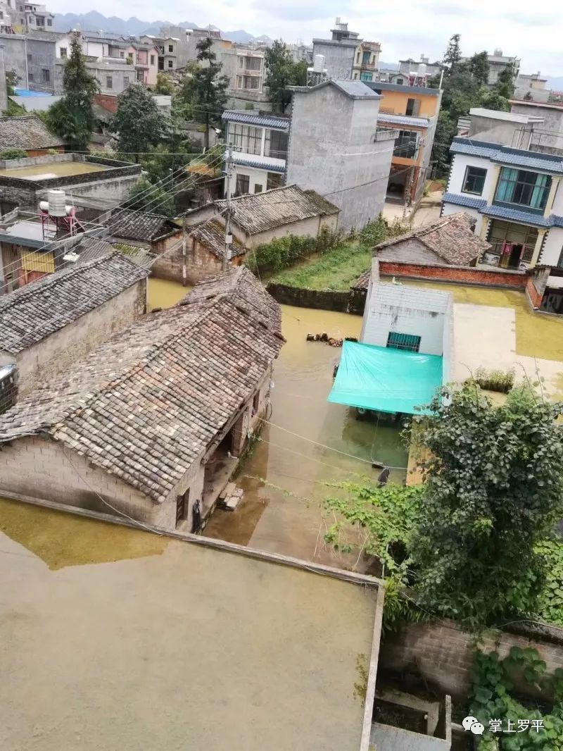 大水塘村村子道路因暴雨被淹没