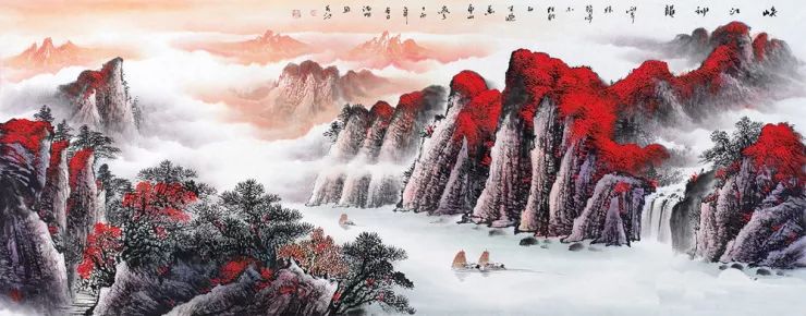 客厅沙发墙山水挂画四:峡江盛景,万山红遍吉祥如意!