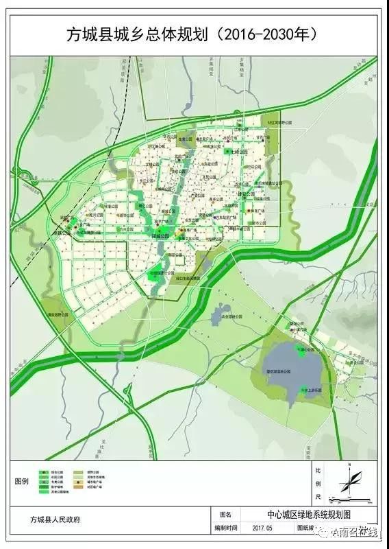 以及《方城县城市绿地系统规划(2017-2030)》等法规性文件,对城区主要